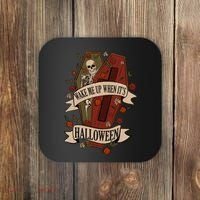 Wake Me Up When Its Halloween Funny Skeleton Coffin Coaster thumb 0