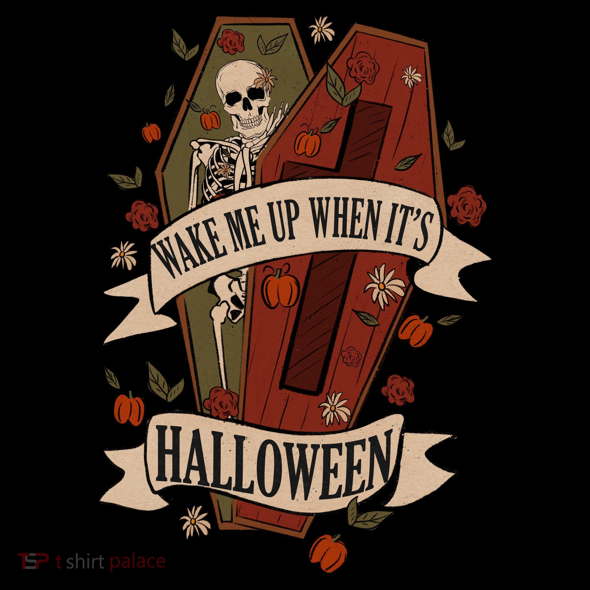Wake Me Up When Its Halloween Funny Skeleton Coffin Ornament