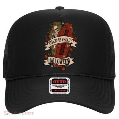 Wake Me Up When Its Halloween Funny Skeleton Coffin Hat