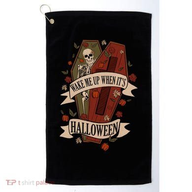 Wake Me Up When Its Halloween Funny Skeleton Coffin Golf Towel