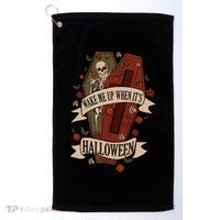 Wake Me Up When Its Halloween Funny Skeleton Coffin Golf Towel thumb 0