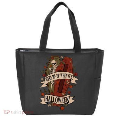 Wake Me Up When Its Halloween Funny Skeleton Coffin Tote Bag