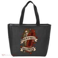 Wake Me Up When Its Halloween Funny Skeleton Coffin Tote Bag thumb 0