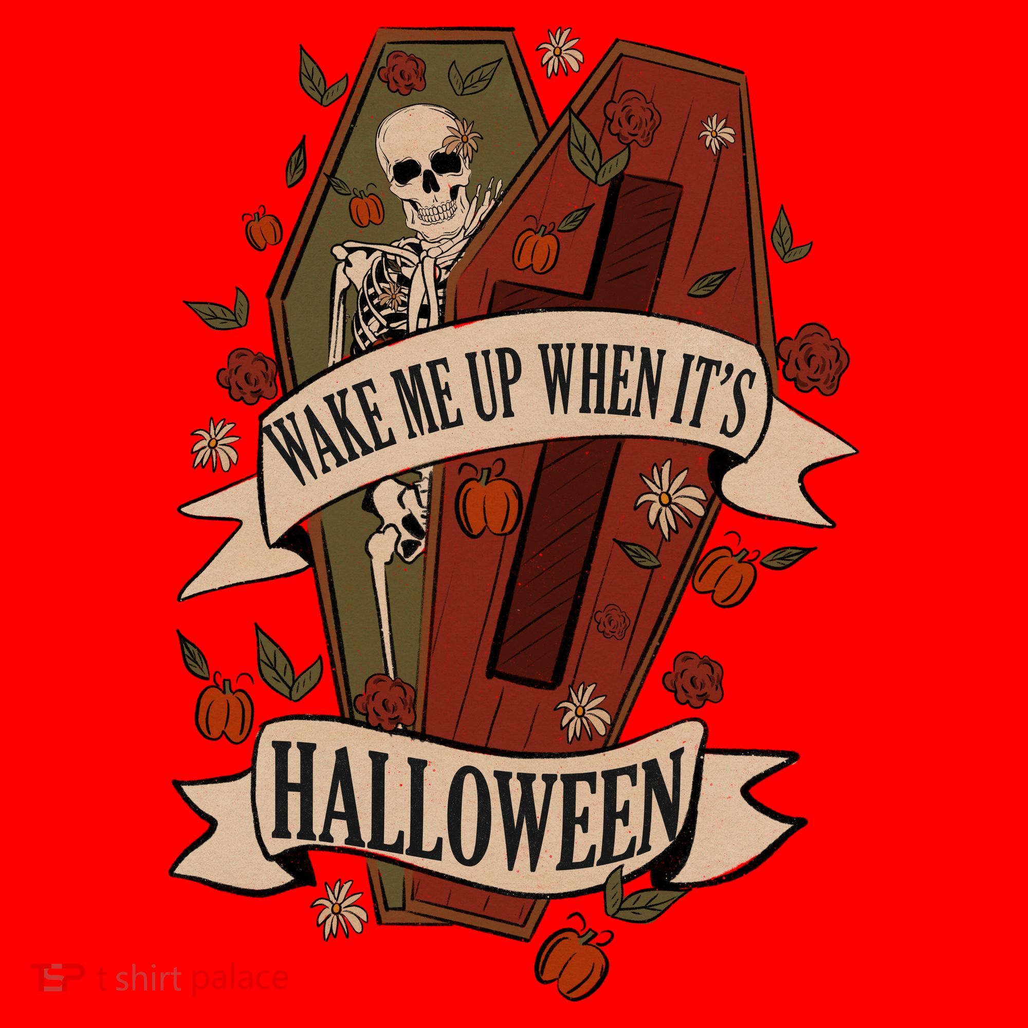 Wake Me Up When Its Halloween Funny Skeleton Coffin Santa Hat