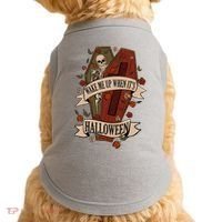 Wake Me Up When Its Halloween Funny Skeleton Coffin Doggie Tank thumb 0