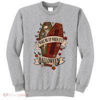 Wake Me Up When Its Halloween Funny Skeleton Coffin Sweatshirt thumb 0