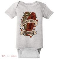 Wake Me Up When Its Halloween Funny Skeleton Coffin Baby Bodysuit thumb 0