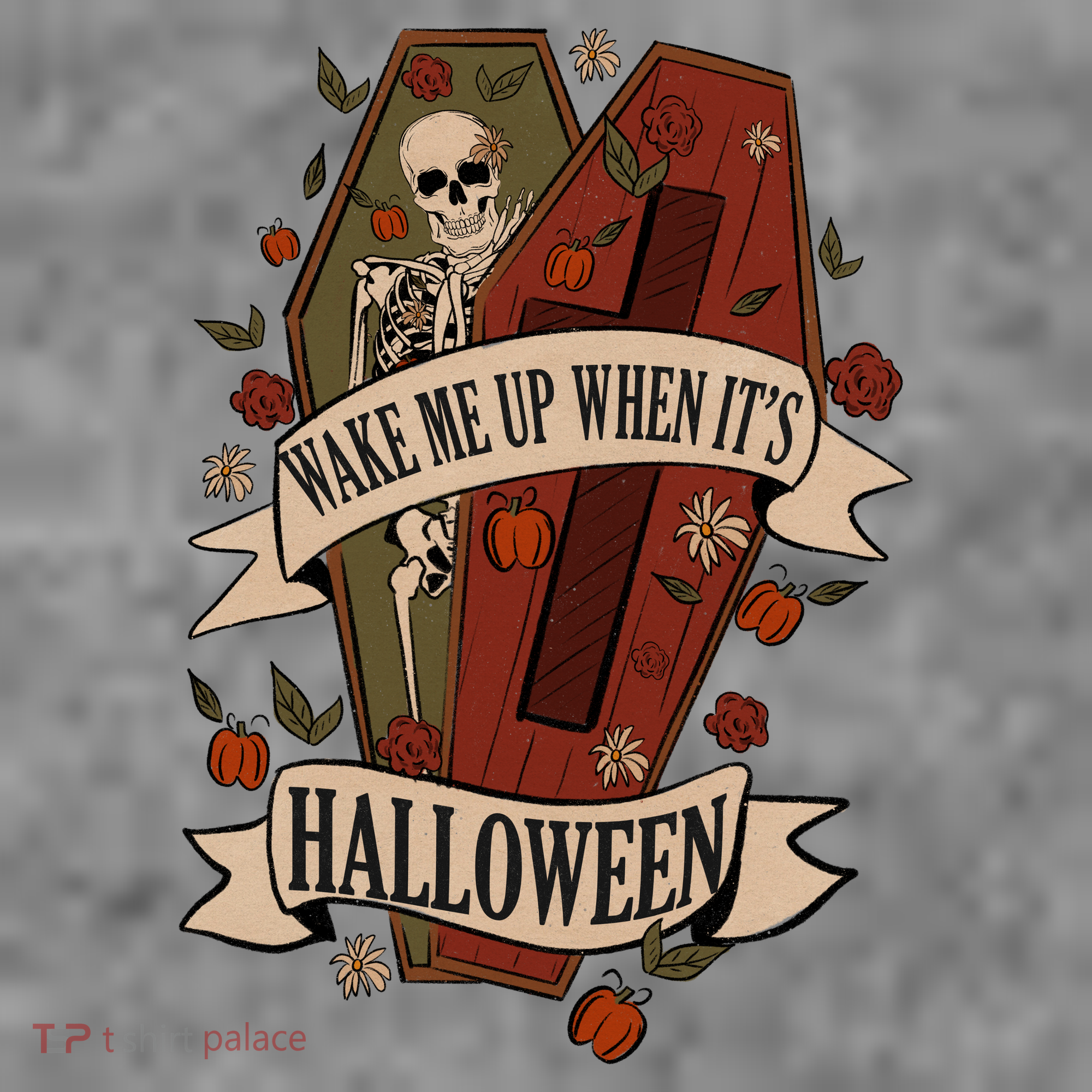Wake Me Up When Its Halloween Funny Skeleton Coffin Baby Bodysuit
