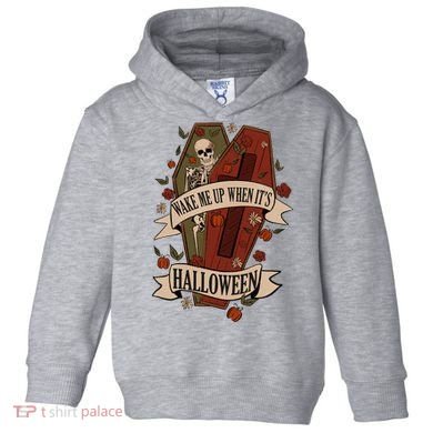 Wake Me Up When Its Halloween Funny Skeleton Coffin Toddler Hoodie