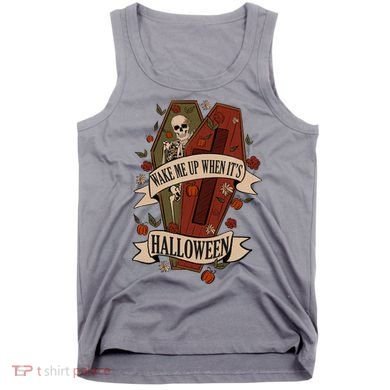 Wake Me Up When Its Halloween Funny Skeleton Coffin Tank Top