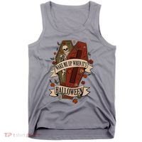 Wake Me Up When Its Halloween Funny Skeleton Coffin Tank Top thumb 0