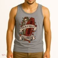 Wake Me Up When Its Halloween Funny Skeleton Coffin Tank Top thumb 3