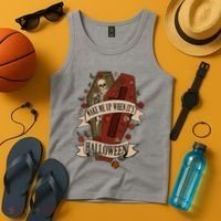 Wake Me Up When Its Halloween Funny Skeleton Coffin Tank Top thumb 4