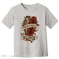 Wake Me Up When Its Halloween Funny Skeleton Coffin Toddler T-Shirt thumb 0