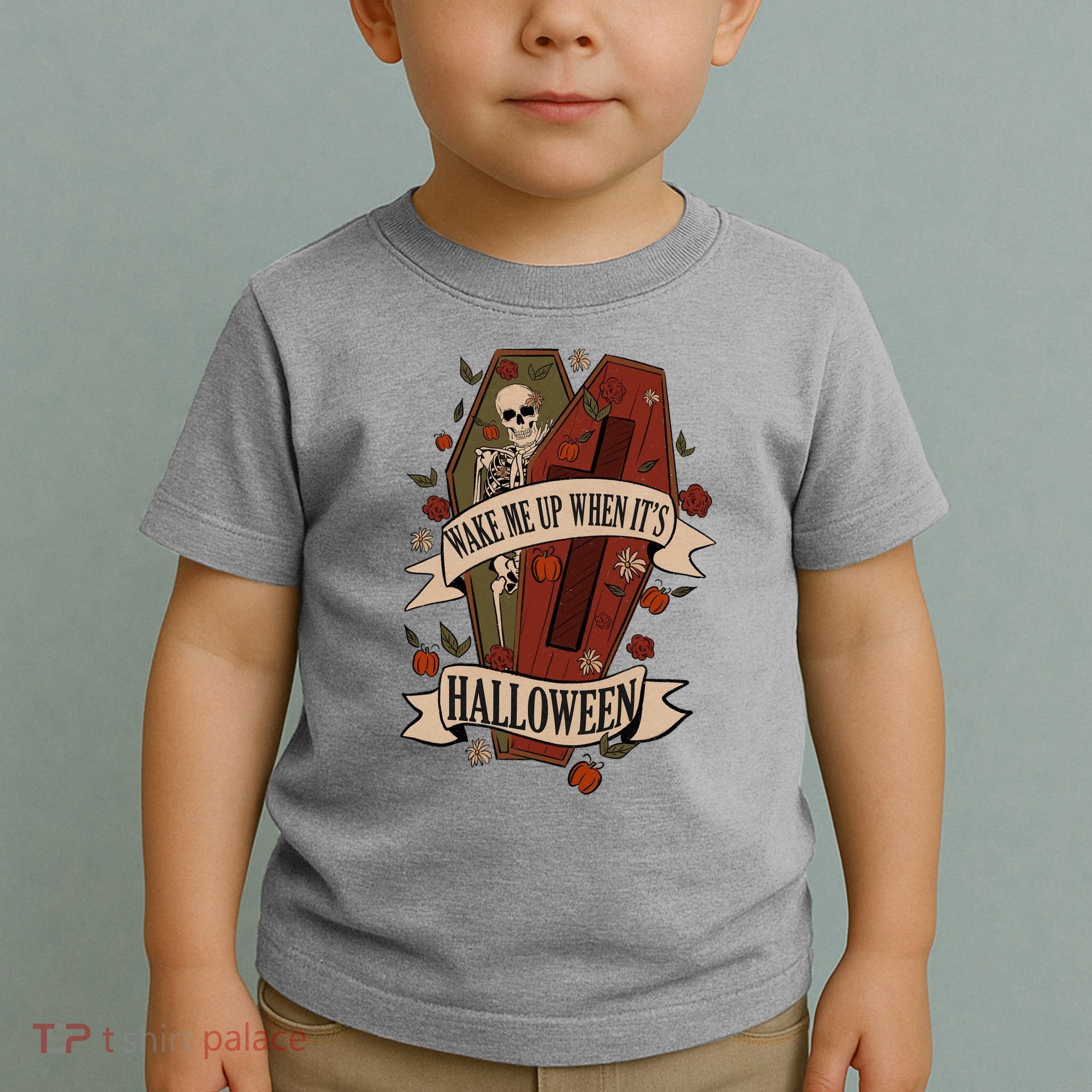 Wake Me Up When Its Halloween Funny Skeleton Coffin Toddler T-Shirt