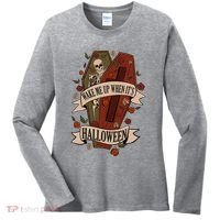 Wake Me Up When Its Halloween Funny Skeleton Coffin Women's Long Sleeve Shirt thumb 0