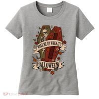 Wake Me Up When Its Halloween Funny Skeleton Coffin Women's T-Shirt thumb 0