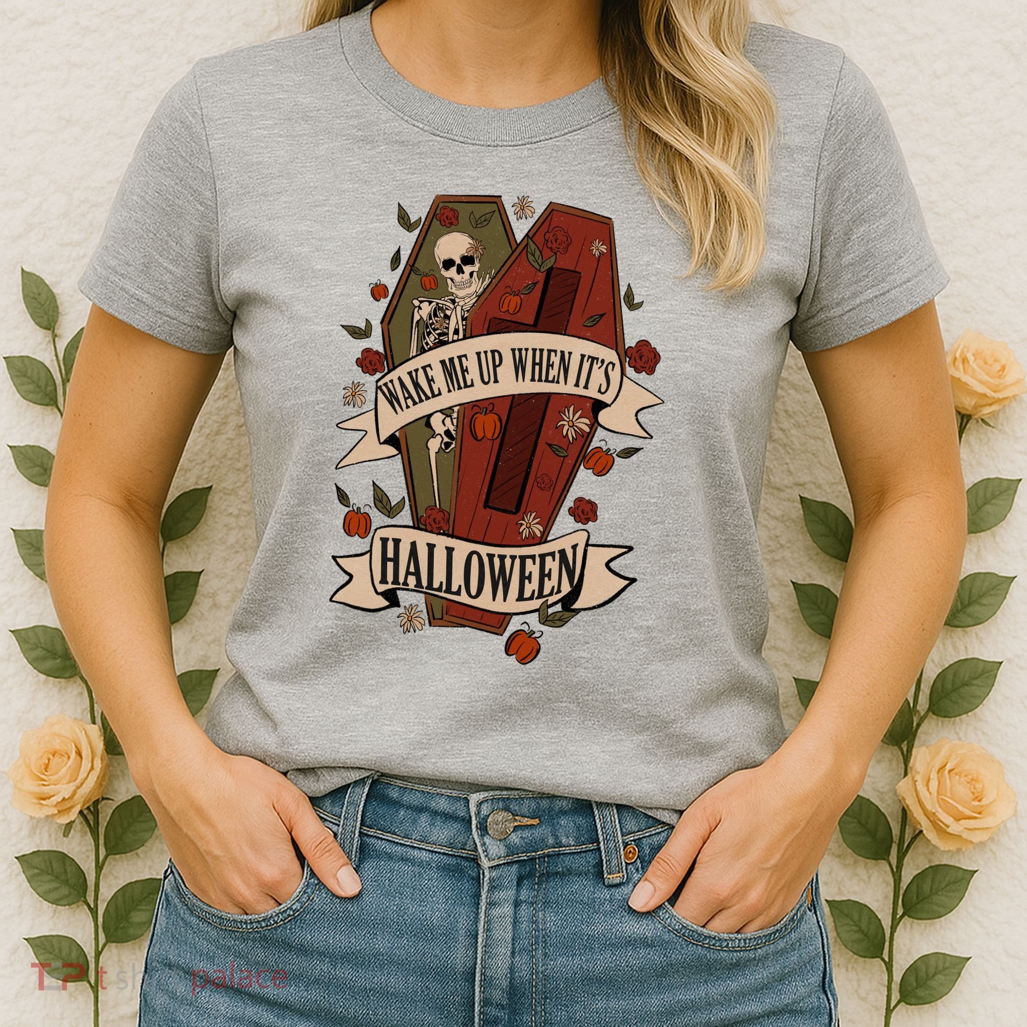 Wake Me Up When Its Halloween Funny Skeleton Coffin Women's T-Shirt