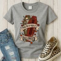 Wake Me Up When Its Halloween Funny Skeleton Coffin Women's T-Shirt thumb 3