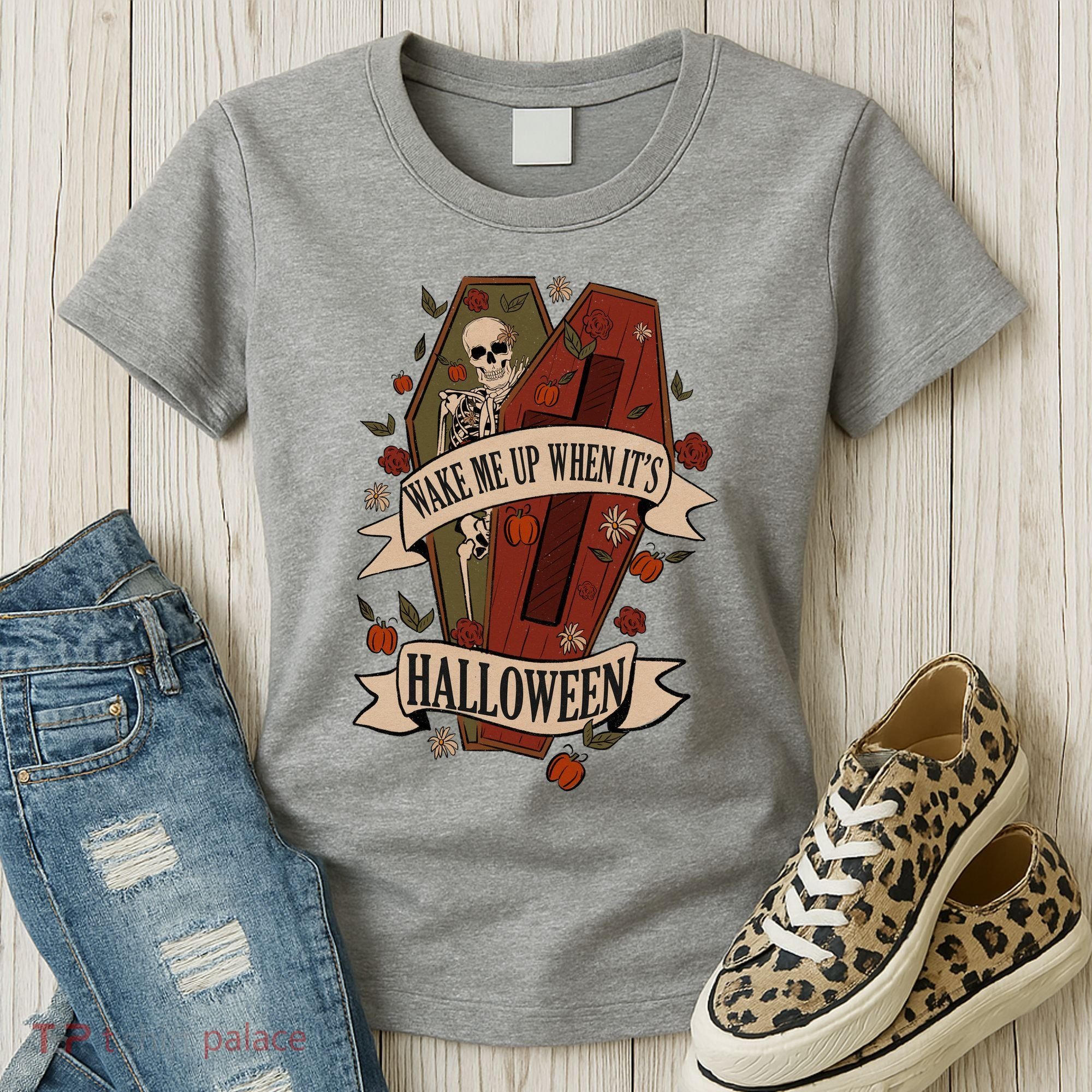 Wake Me Up When Its Halloween Funny Skeleton Coffin Women's T-Shirt