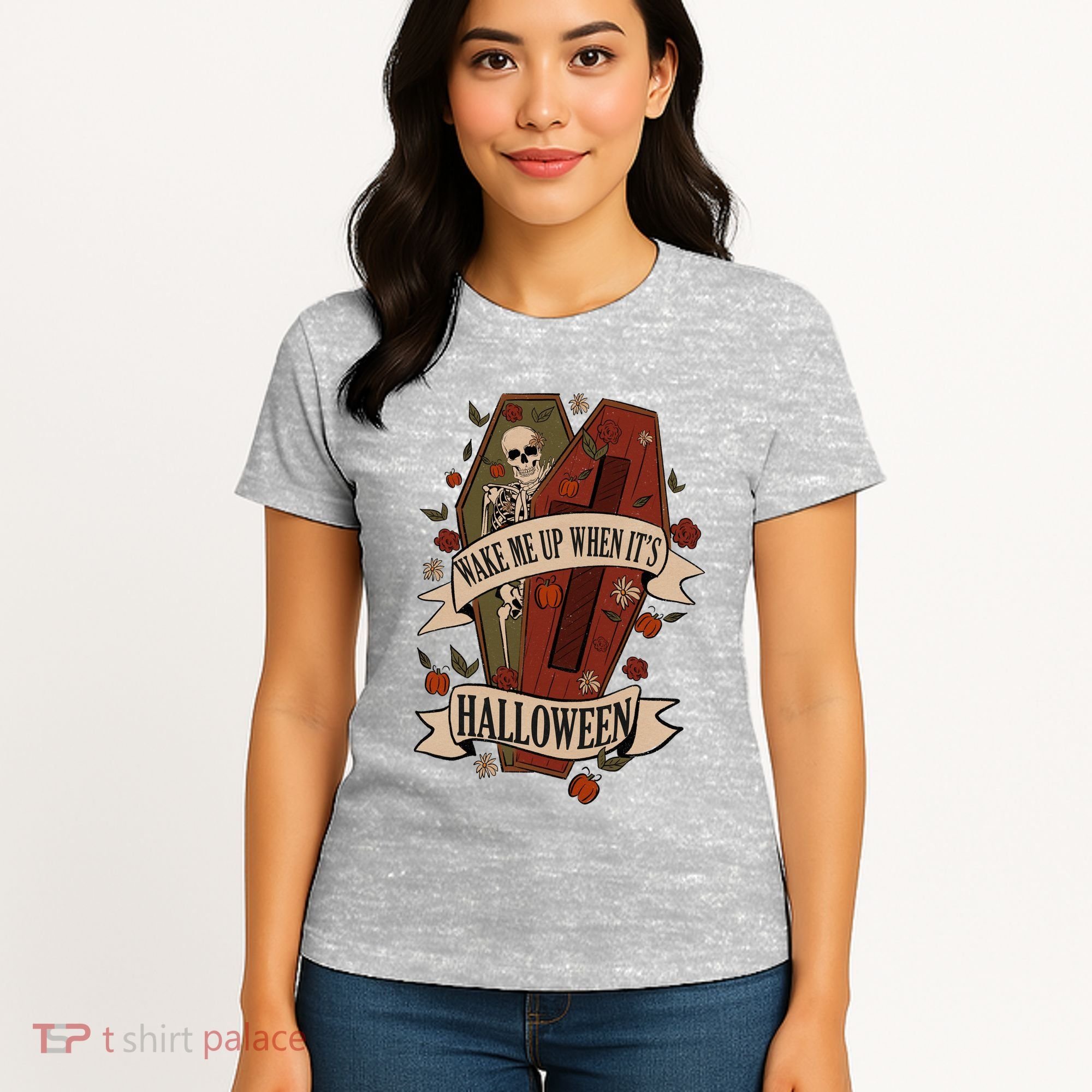 Wake Me Up When Its Halloween Funny Skeleton Coffin Women's T-Shirt