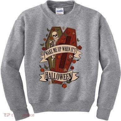 Wake Me Up When Its Halloween Funny Skeleton Coffin Kids Sweatshirt