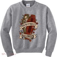 Wake Me Up When Its Halloween Funny Skeleton Coffin Kids Sweatshirt thumb 0