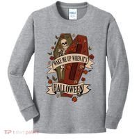 Wake Me Up When Its Halloween Funny Skeleton Coffin Kids Long Sleeve Shirt thumb 0