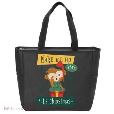 Wake Me Up When It's Christmas Monkey Cute Tote Bag