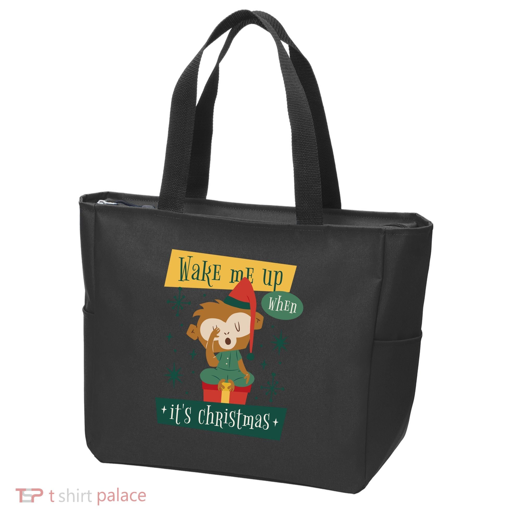 Wake Me Up When It's Christmas Monkey Cute Tote Bag