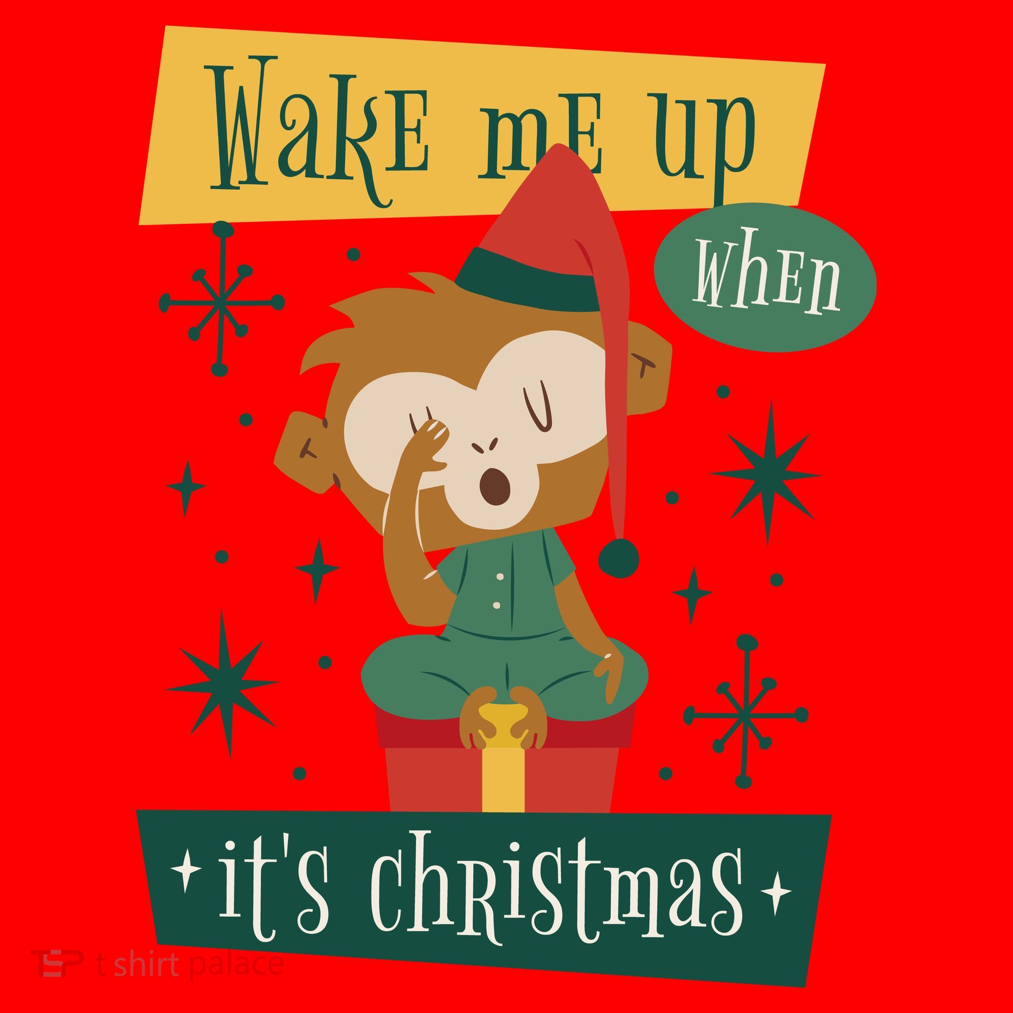 Wake Me Up When It's Christmas Monkey Cute Santa Hat