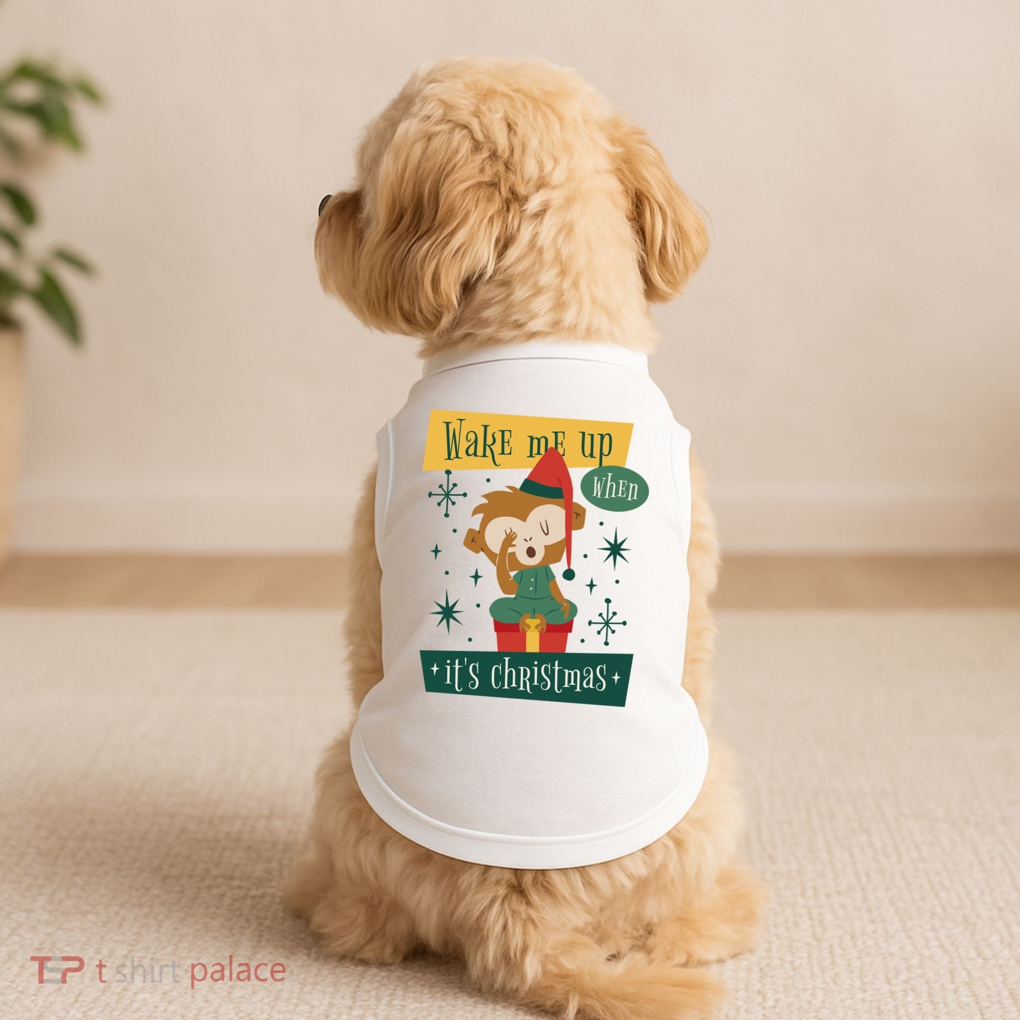 Wake Me Up When It's Christmas Monkey Cute Doggie Tank