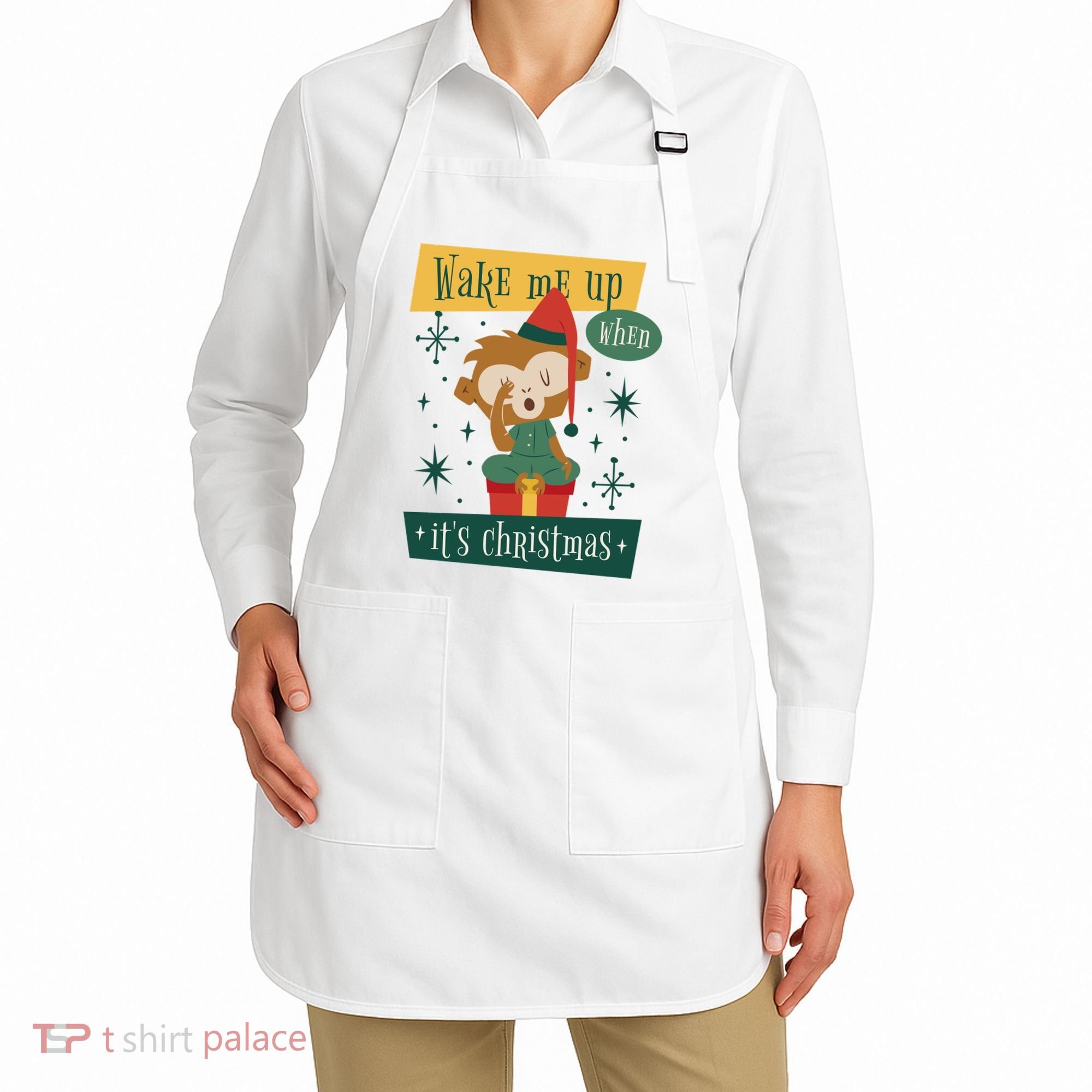Wake Me Up When It's Christmas Monkey Cute Apron