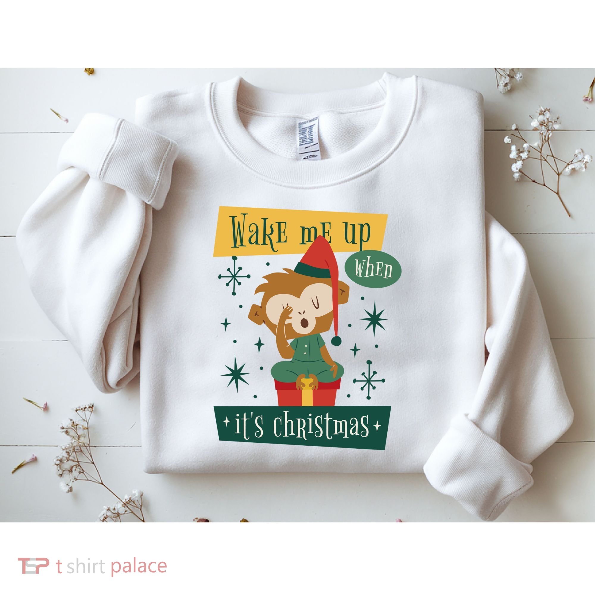 Wake Me Up When It's Christmas Monkey Cute Sweatshirt