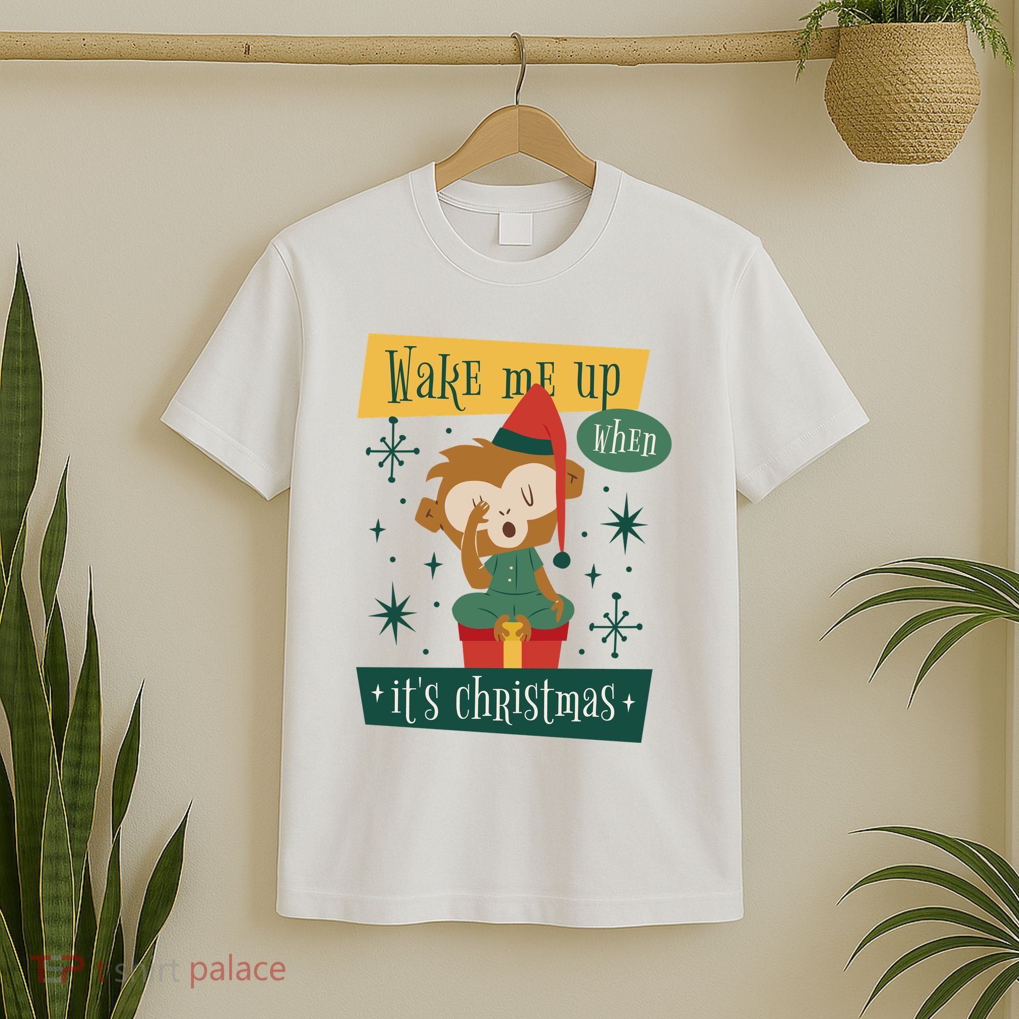 Wake Me Up When It's Christmas Monkey Cute T-Shirt