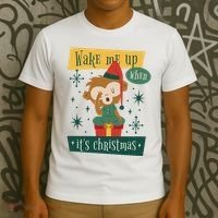 Wake Me Up When It's Christmas Monkey Cute T-Shirt thumb 3