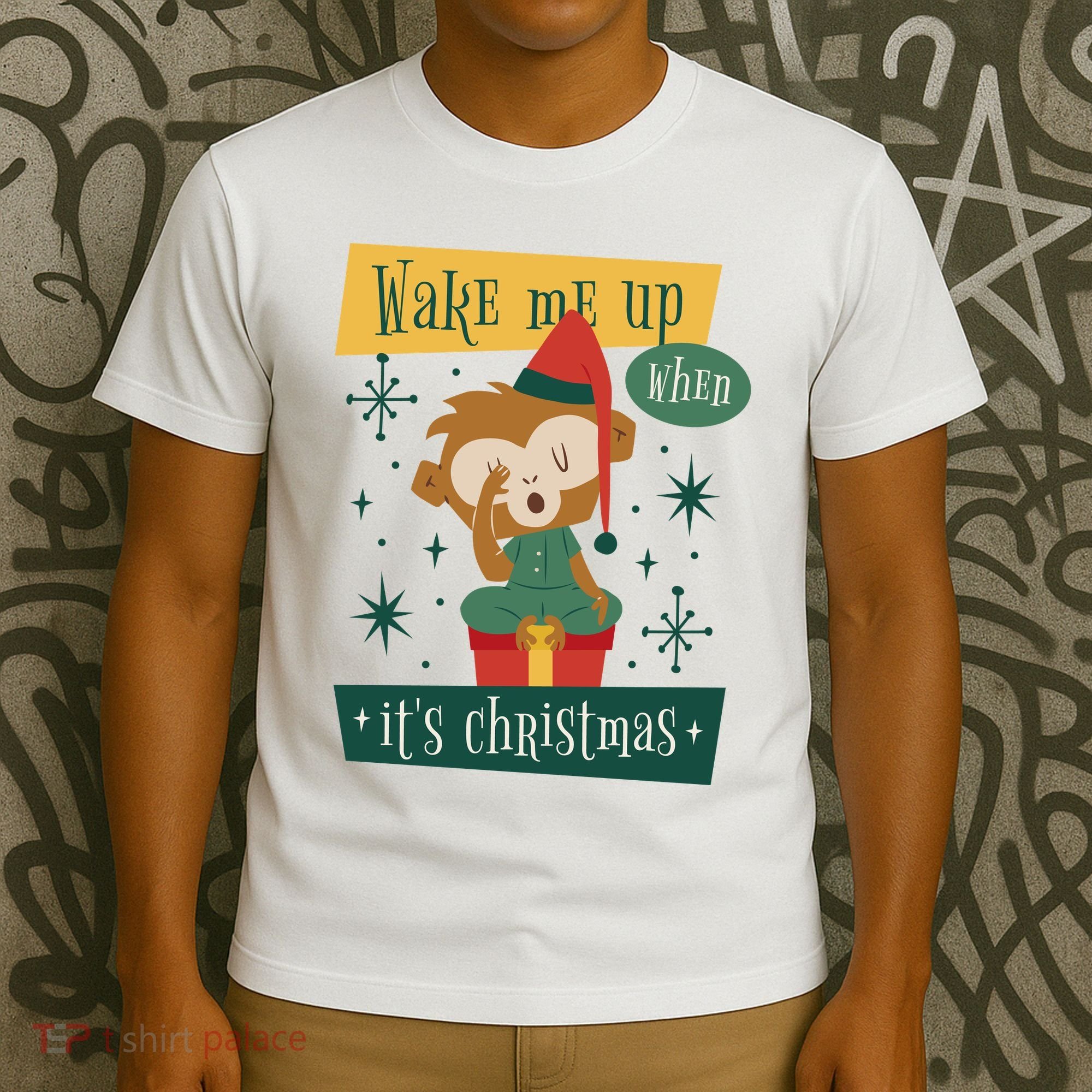 Wake Me Up When It's Christmas Monkey Cute T-Shirt