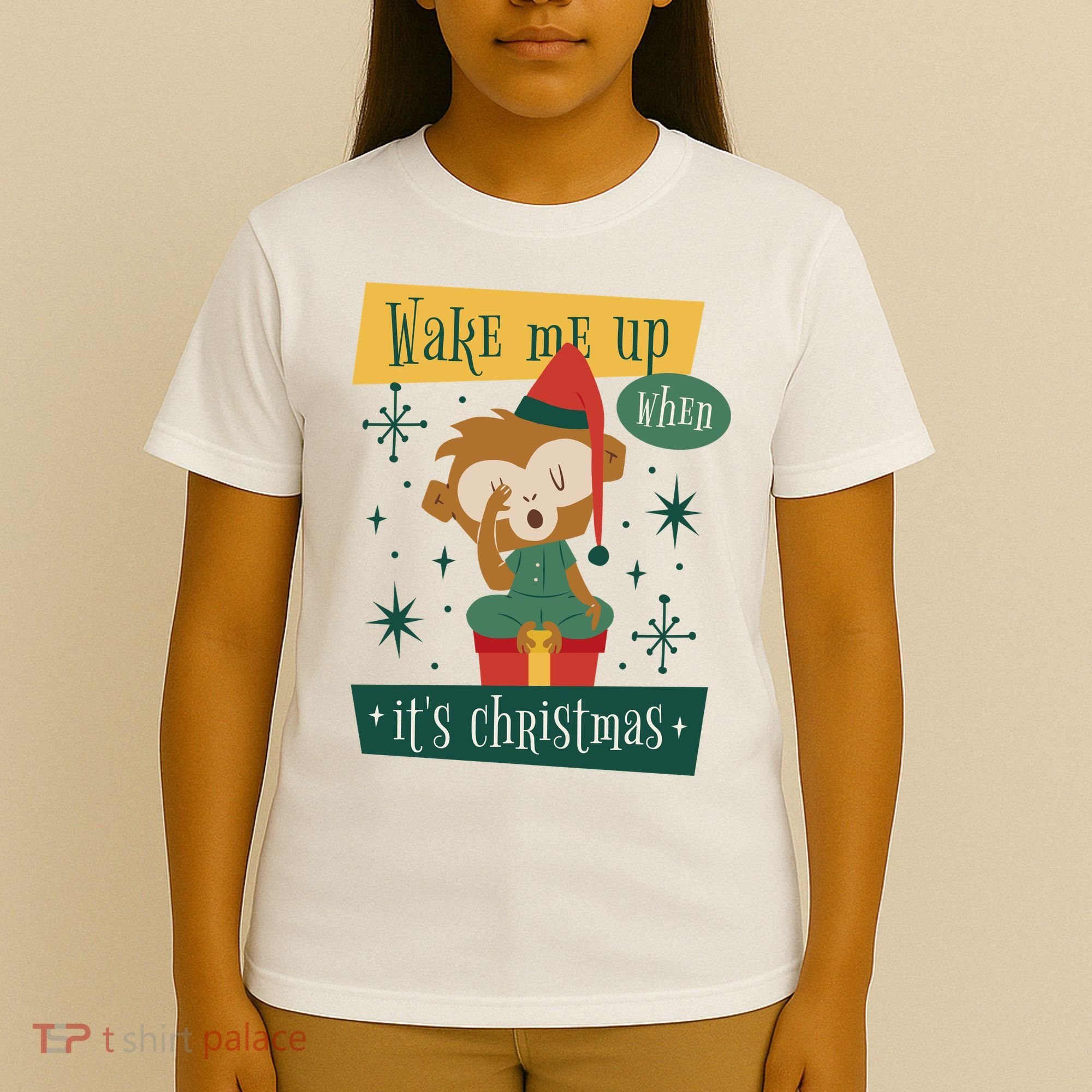 Wake Me Up When It's Christmas Monkey Cute T-Shirt