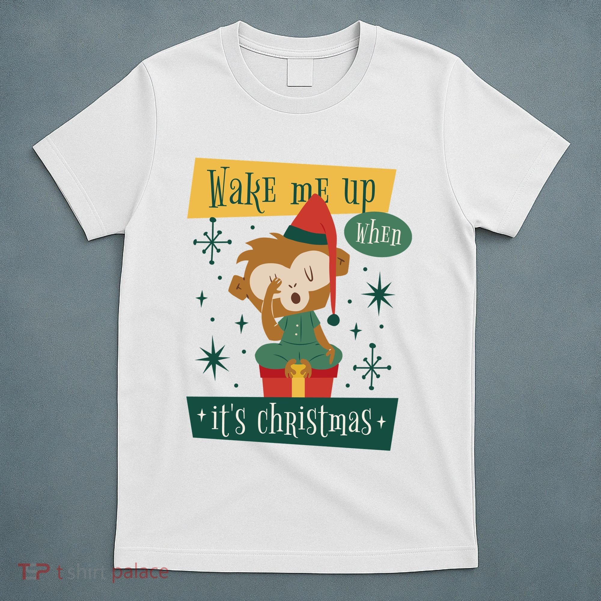 Wake Me Up When It's Christmas Monkey Cute T-Shirt