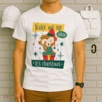 Wake Me Up When It's Christmas Monkey Cute T-Shirt thumb 6