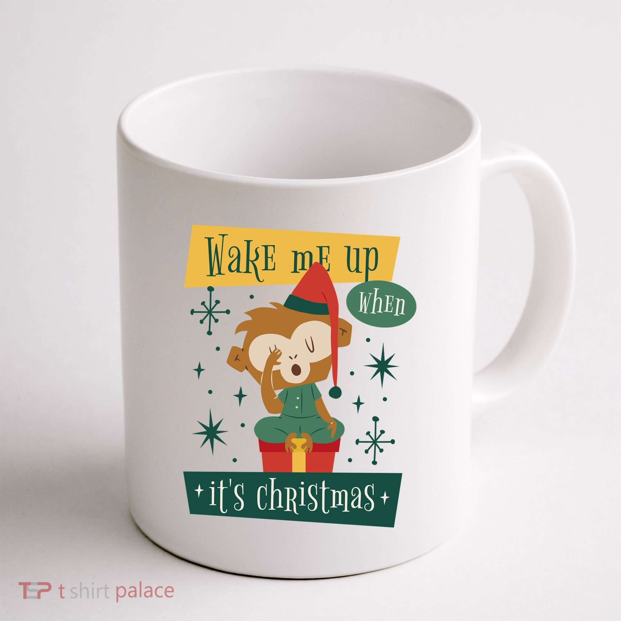 Wake Me Up When It's Christmas Monkey Cute Coffee Mug