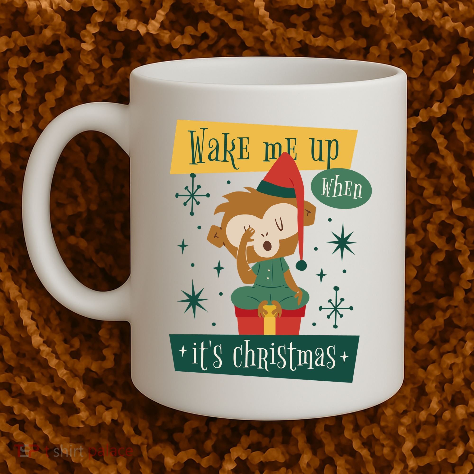 Wake Me Up When It's Christmas Monkey Cute Coffee Mug