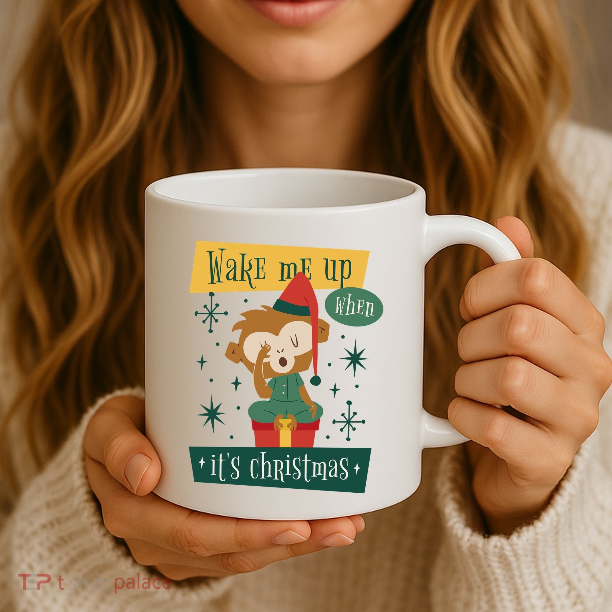 Wake Me Up When It's Christmas Monkey Cute Coffee Mug