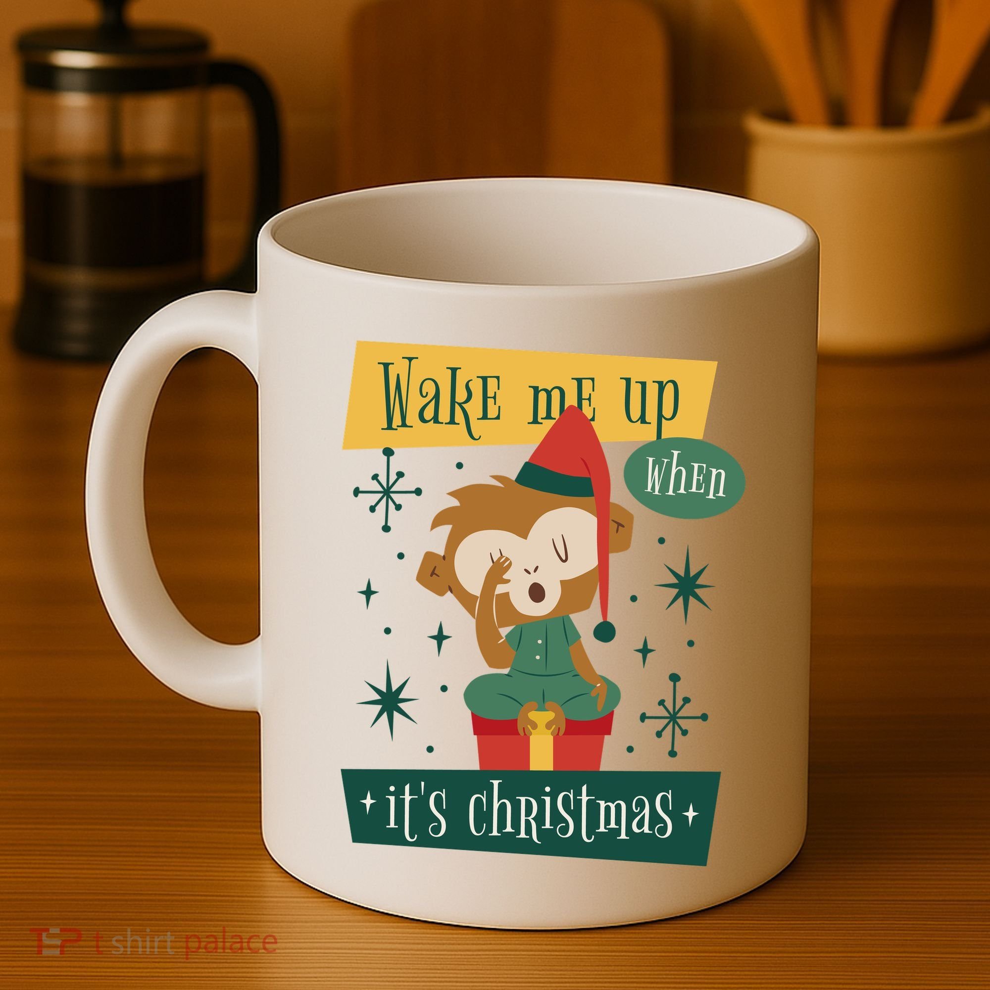 Wake Me Up When It's Christmas Monkey Cute Coffee Mug