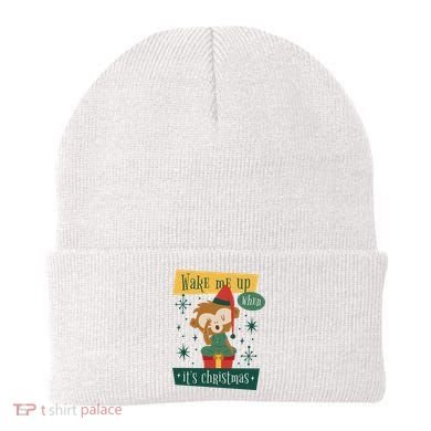 Wake Me Up When It's Christmas Monkey Cute Beanie