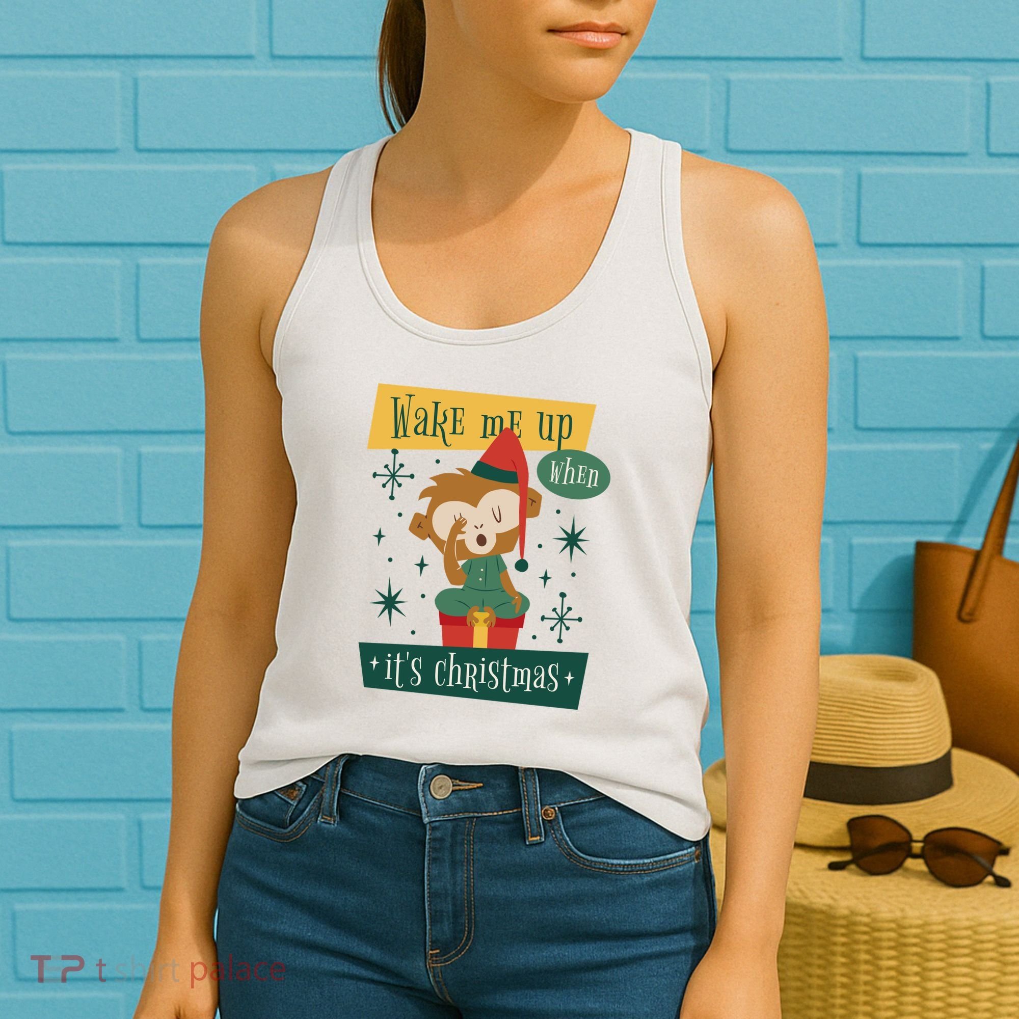 Wake Me Up When It's Christmas Monkey Cute Women's Tank Top