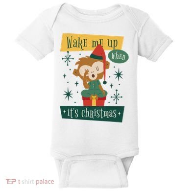 Wake Me Up When It's Christmas Monkey Cute Baby Bodysuit