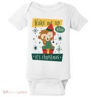Wake Me Up When It's Christmas Monkey Cute Baby Bodysuit thumb 0