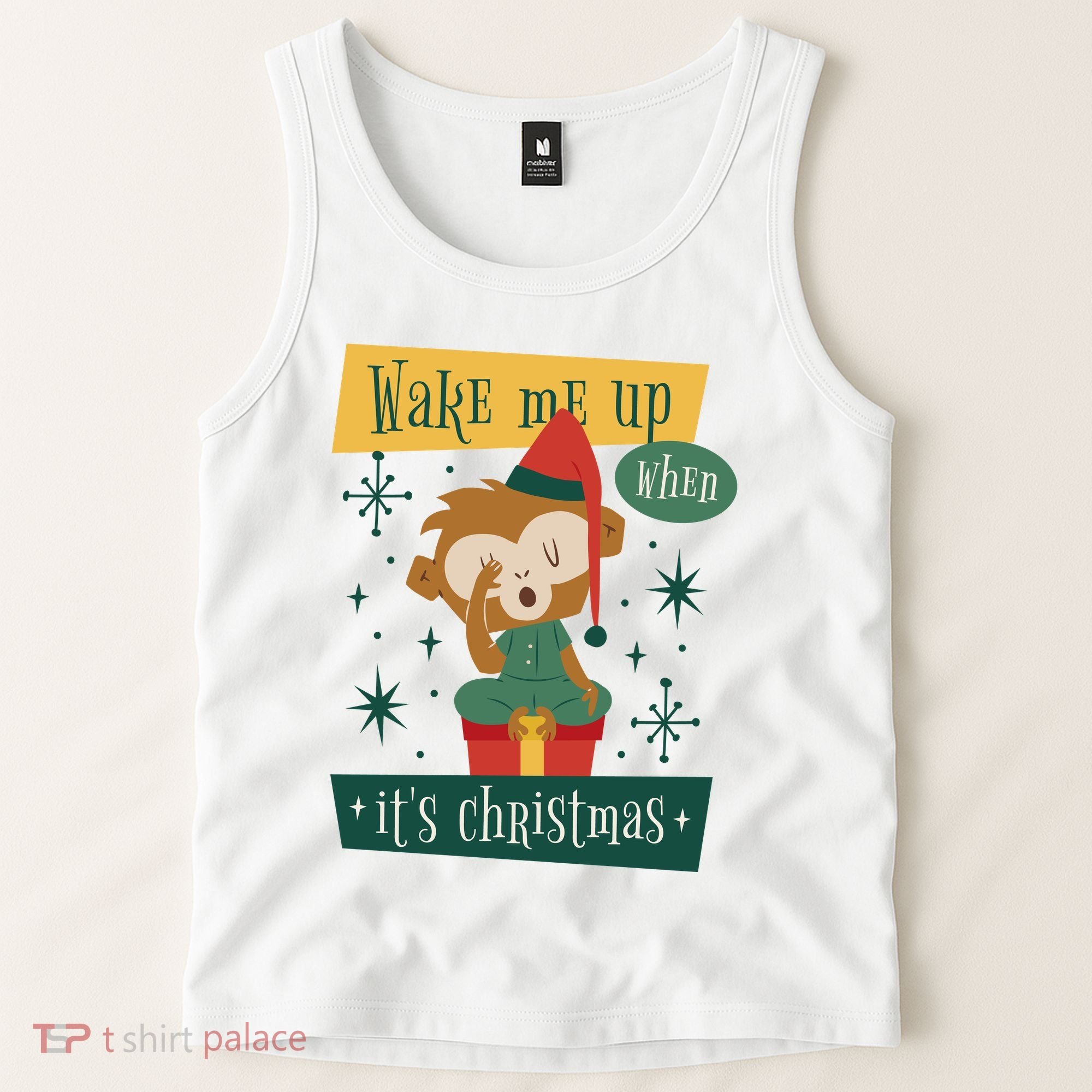 Wake Me Up When It's Christmas Monkey Cute Tank Top