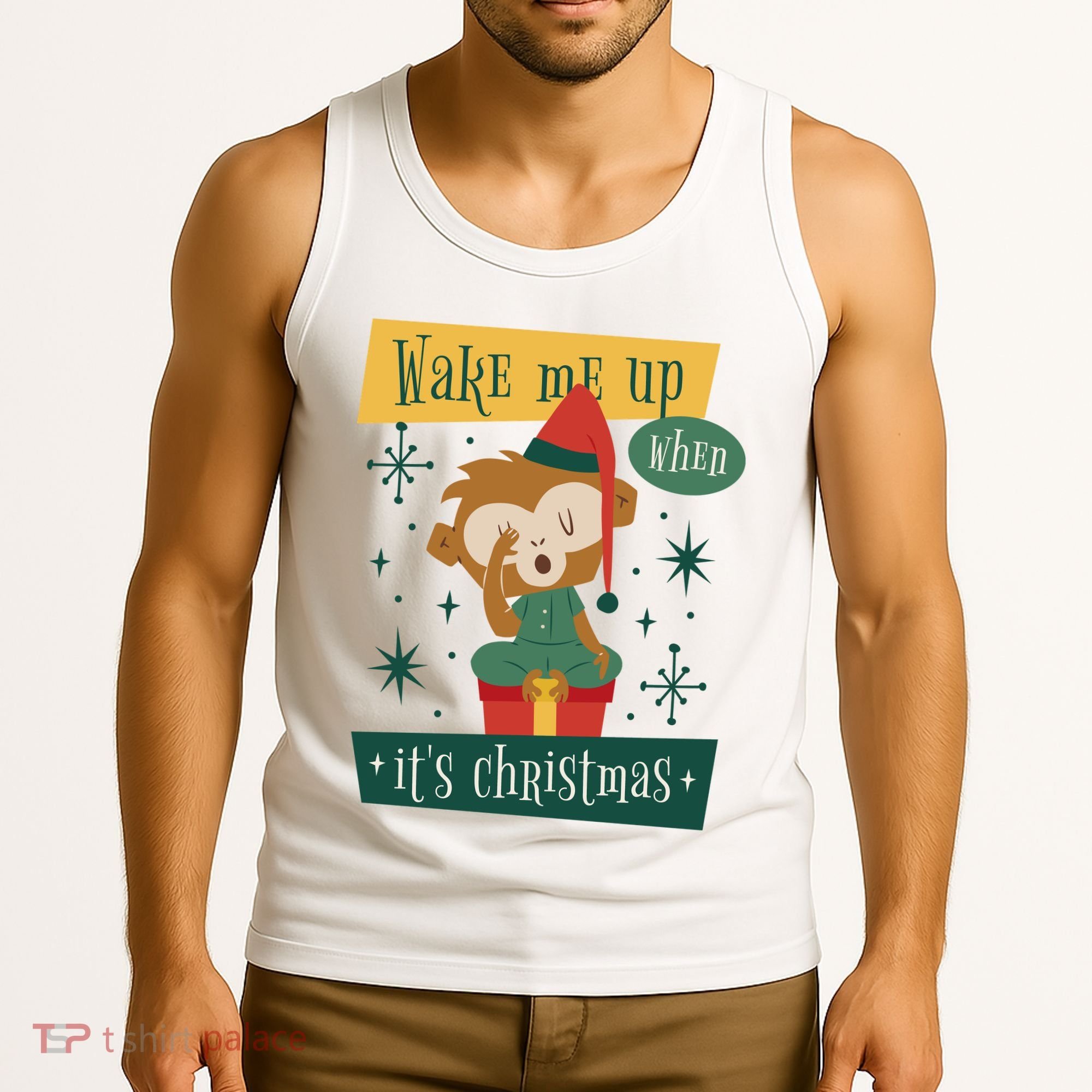 Wake Me Up When It's Christmas Monkey Cute Tank Top